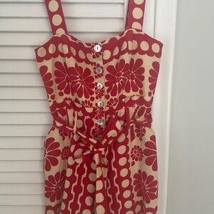 FARM Rio Red and Tan Floral Jumpsuit